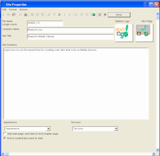web site Properties Dialog Box 