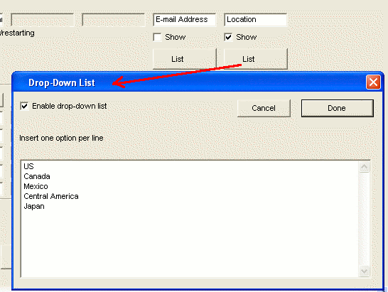 Setting up drop-down list 