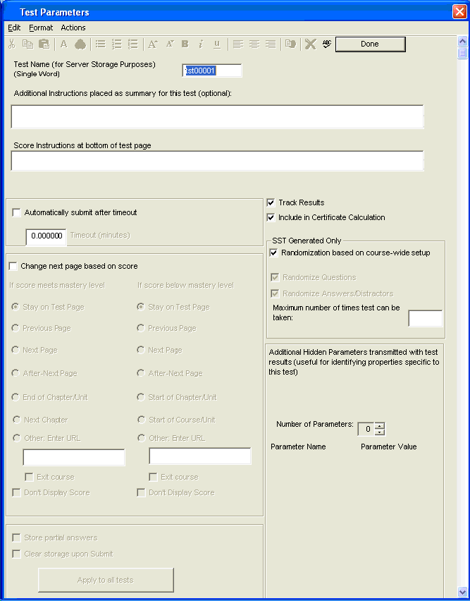 Test Configuration Dialog 